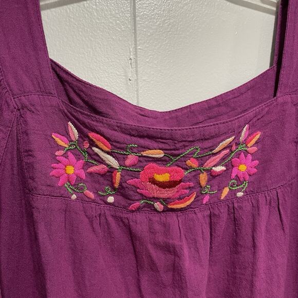 Embroidered Designs Handcrafted in Guatemala Blouse Large Purple Floral Boho - Picture 6 of 7